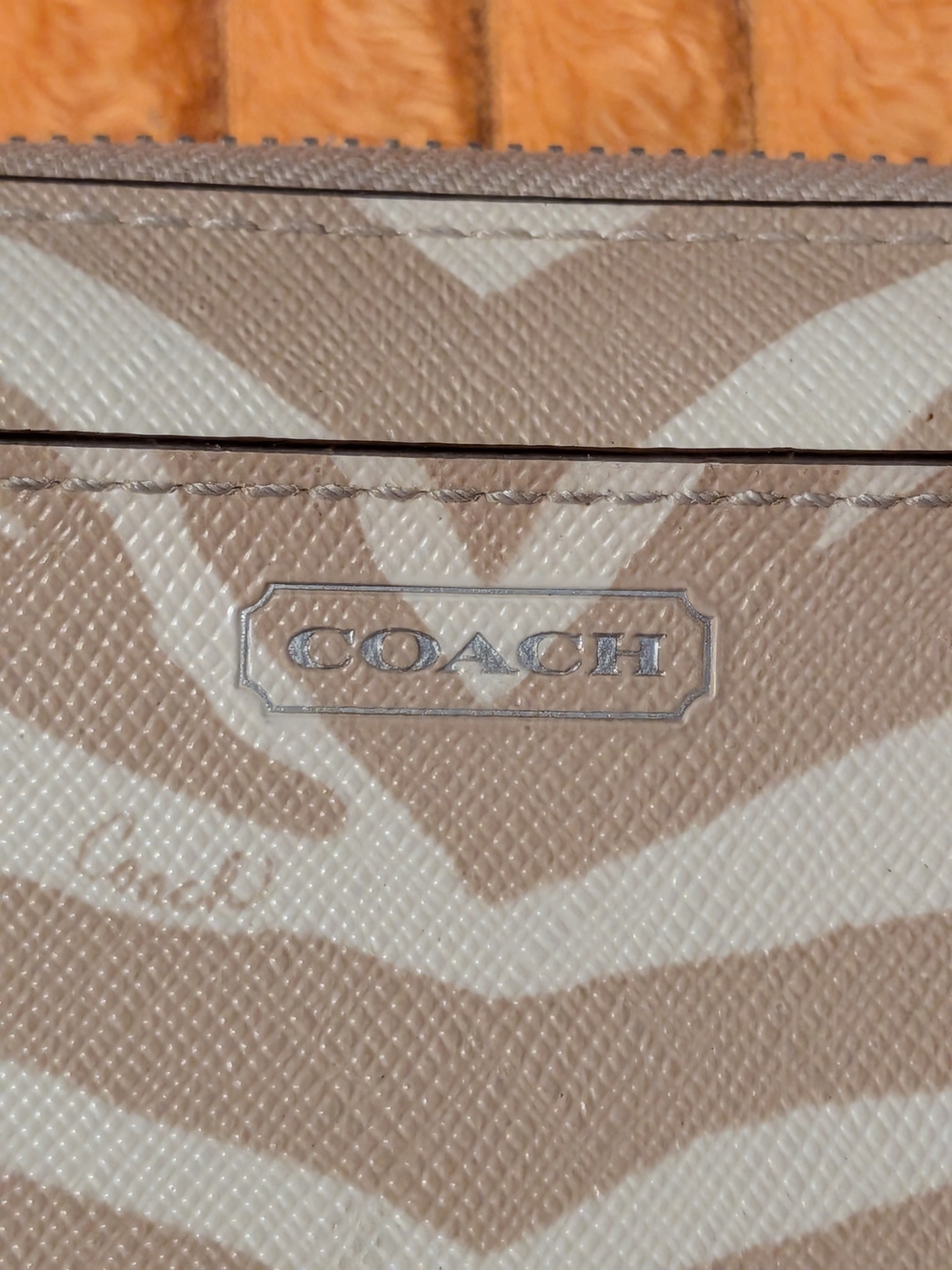 Coach Zebra Print Zip Around Wallet in Beige and Cream - Picture 2 of 15